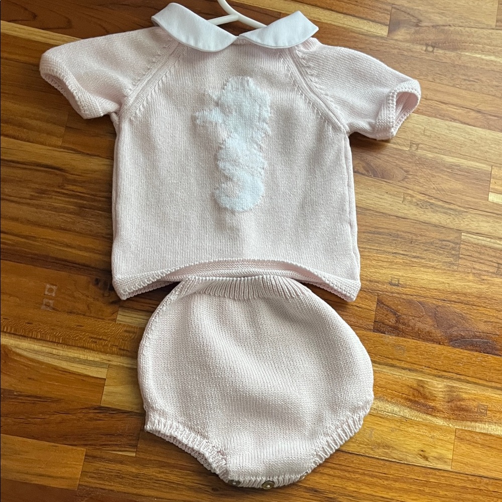 Pink Knit Baby Outfit with White Collar